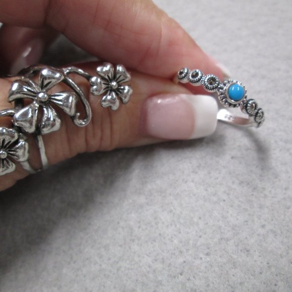 TURQUOISE & MARCASITE 925 Sterling Silver Ring> Dainty, Promise,Love,Non Tarnish - Picture 2 of 6